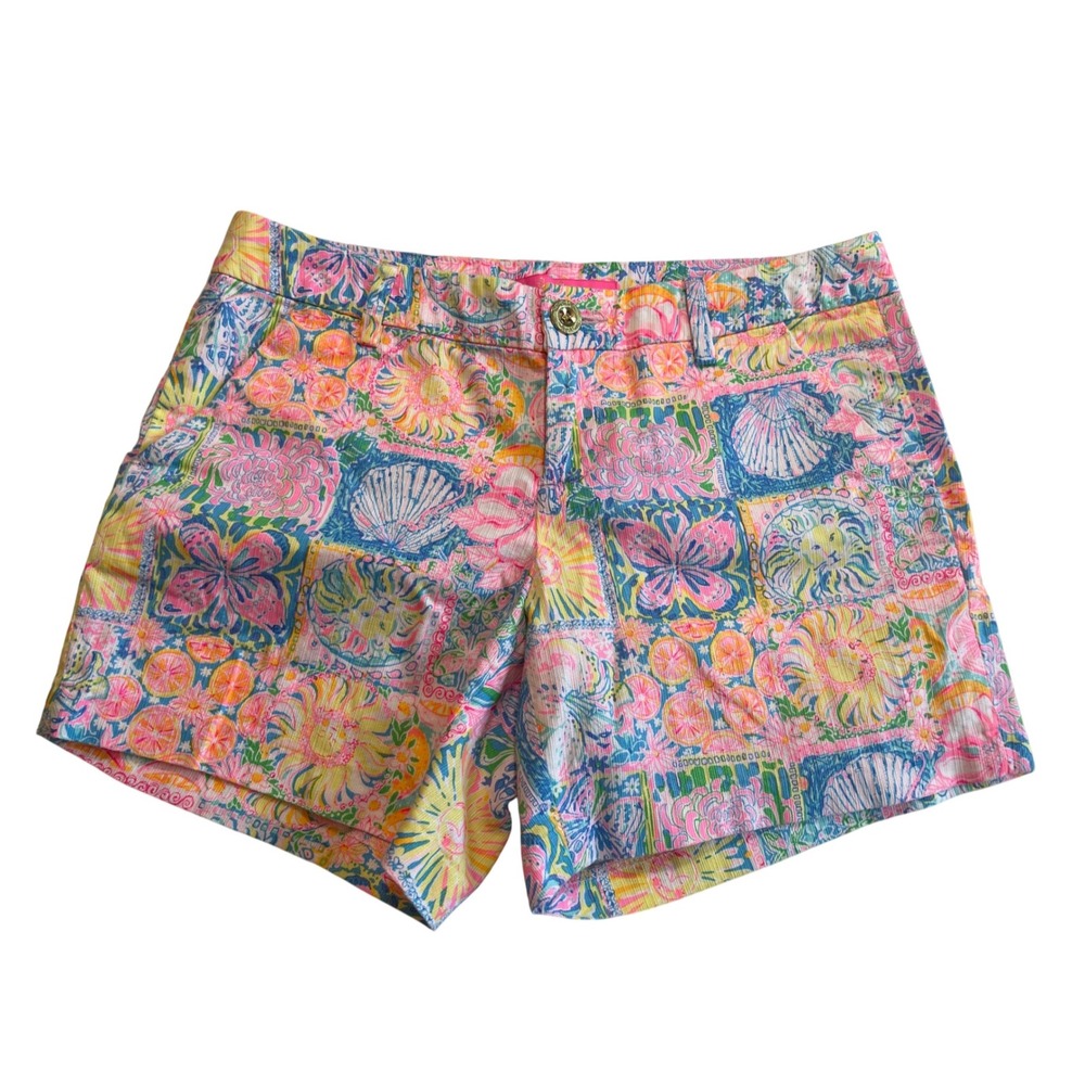 Lilly Pulitzer Colorful Print Shorts Women's Size 0 Pink Blue Yellow